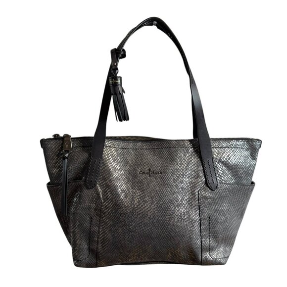 Cole Haan Gunmetal snakeskin Pebbled Leather Tote Purse Bag. Preowned li… - Picture 1 of 6